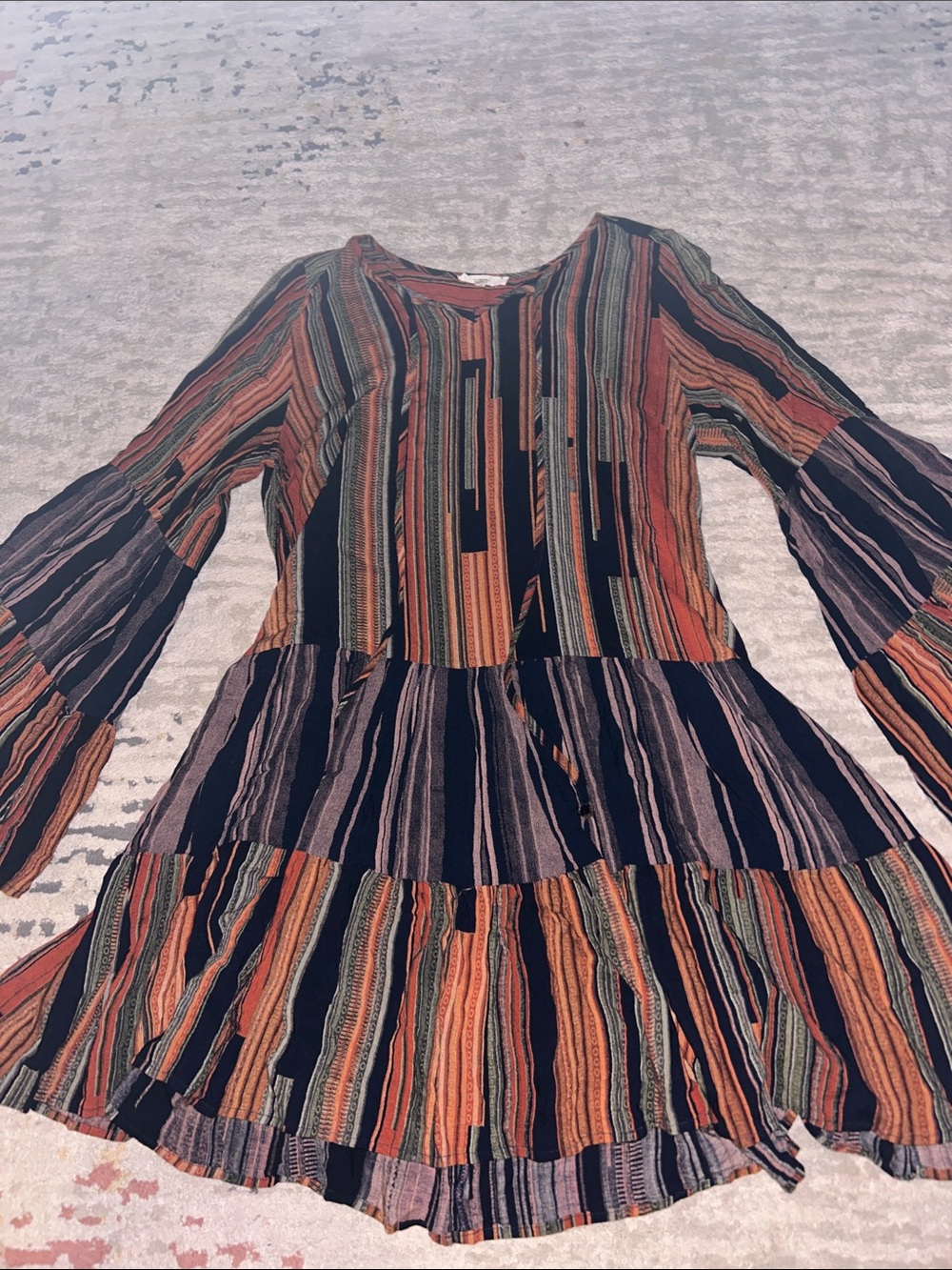easel Multicolor Striped Tiered Long-Sleeve Dress